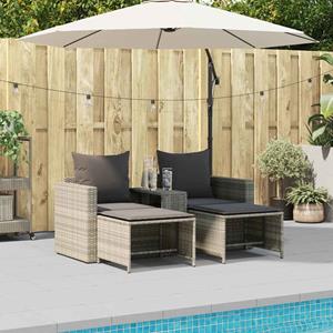 vidaXL 5-delige Tuinbankstel kussens stapelbaar poly rattan lichtgrijs