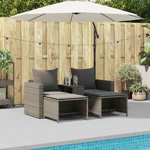 vidaXL 5-delige Tuinbankstel met kussens stapelbaar poly rattan grijs