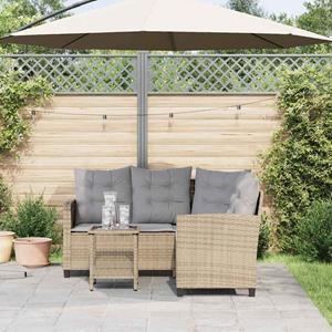 vidaXL Tuinbank met tafel en kussens L-vormig beige poly rattan