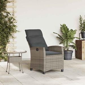 vidaXL Verstelbare tuinstoel met bijzettafel poly rattan grijs