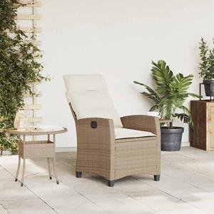 vidaXL Verstelbare tuinstoel met bijzettafel poly rattan beige