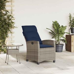 vidaXL Verstelbare tuinstoel met bijzettafel poly rattan grijs