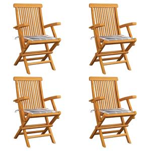 vidaXL Tuinstoelen 4 st met grijs geruite kussens massief teakhout