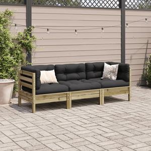 vidaXL 3-delige Loungeset met kussens geïmpregneerd grenenhout