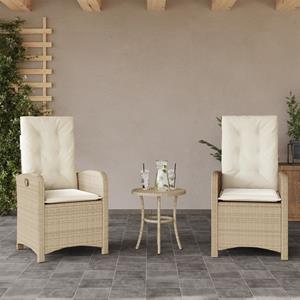 vidaXL 3-delige Bistroset met kussens poly rattan beige