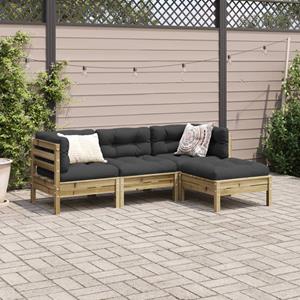 vidaXL 4-delige Loungeset met kussens geïmpregneerd grenenhout