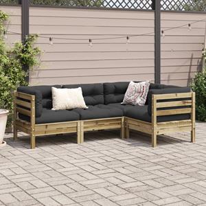 vidaXL 4-delige Loungeset met kussens geïmpregneerd grenenhout