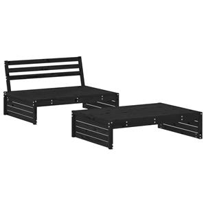 vidaXL 2-delige Loungeset met kussens massief hout zwart