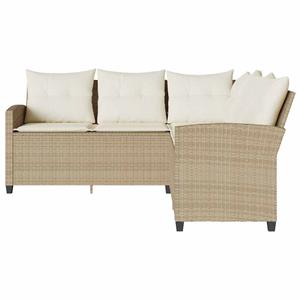 vidaXL Loungebank met kussens L-vormig poly rattan beige