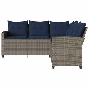vidaXL Loungebank met kussens L-vormig poly rattan grijs