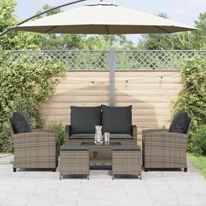 vidaXL 6-delige Loungeset met kussens poly rattan grijs