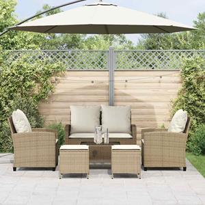 vidaXL 6-delige Loungeset met kussens poly rattan beige