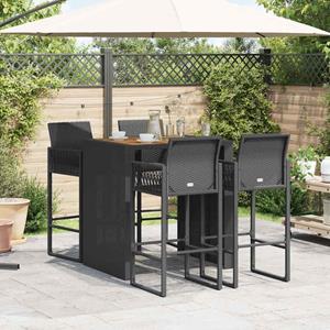 vidaXL 5-delige Tuinbarset zonder kussens poly rattan acacia zwart