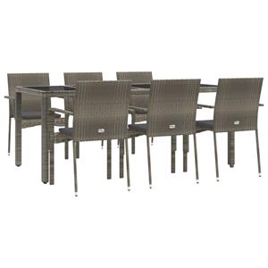 vidaXL 7-delige Tuinset met kussens poly rattan grijs