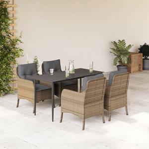 vidaXL 5-delige Tuinset met kussens poly rattan beige