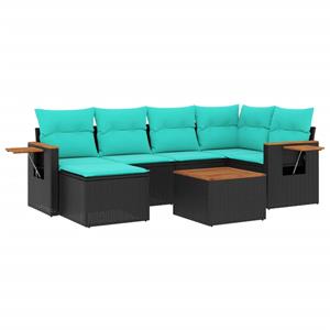vidaXL 7-delige Loungeset met kussens poly rattan zwart