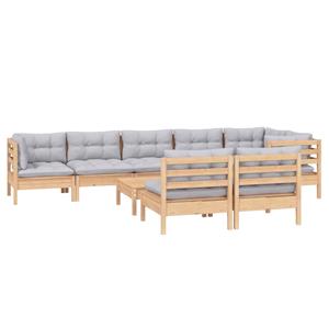 vidaXL 9-delige Loungeset met grijze kussens massief grenenhout