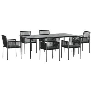 vidaXL 7-delige Tuinset met kussens poly rattan en staal zwart