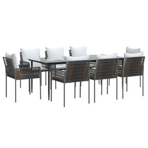 vidaXL 9-delige Tuinset met kussens poly rattan en staal