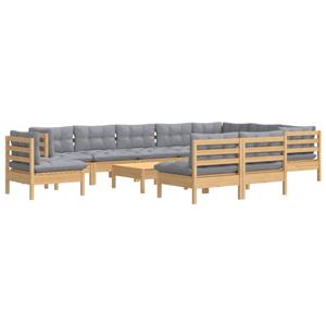 vidaXL 11-delige Loungeset met grijze kussens massief grenenhout