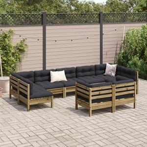 vidaXL 9-delige Loungeset met kussens geïmpregneerd grenenhout