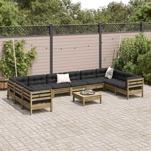 vidaXL 11-delige Loungeset met kussens geïmpregneerd grenenhout