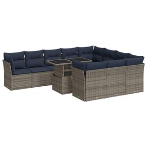 vidaXL 11-delige Loungeset met kussens poly rattan acacia grijs