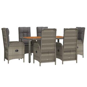 vidaXL 7-delige Tuinset met kussens poly rattan grijs