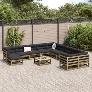 vidaXL 12-delige Loungeset met kussens geïmpregneerd grenenhout