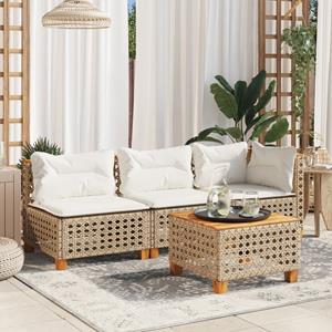 vidaXL Tuinhoekbank met kussens poly rattan beige