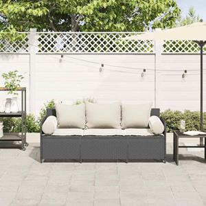 vidaXL Tuinbank 3-zits met kussens poly rattan zwart