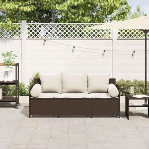 vidaXL Tuinbank 3-zits met kussens poly rattan bruin