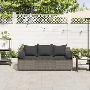 vidaXL Tuinbank 3-zits met kussens poly rattan grijs