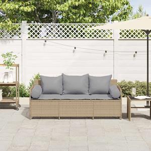 vidaXL Tuinbank 3-zits met kussens poly rattan beige