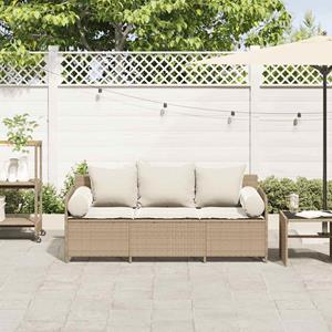 vidaXL Tuinbank 3-zits met kussens poly rattan beige