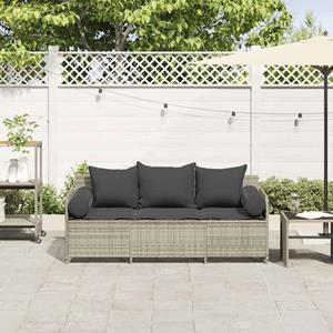 vidaXL Tuinbank 3-zits met kussens poly rattan lichtgrijs