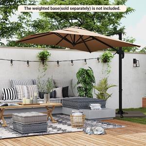 Costway Vrijhangende Parasol met Kruisvoet 360° Draaibare Zweefparasol 5-voudig Verstelbare Helling 8 Ribben & Zwengel voor Zwembad Tuin