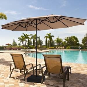 Costway 451,5 x 264 cm Dubbele Parasol met Standaard Parasol Groot XXL UPF 50+ Terrasparasol Marktscherm voor Tuin Terras en Zwembad