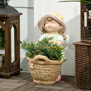 Outsunny tuinbeeldje, weerbestendig, schattig meisje met bloempot, perfect voor buiten, 30 x 15 x 10 cm, kleurrijk | Aosom.nl