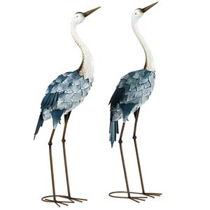 Outsunny tuinbeeld kraanvogels, 2-delige set, roestvrij, weerbestendig, kleurvast, staal, 26 x 15 x 74 cm, blauw/wit/grijs | Aosom.nl