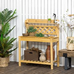 Outsunny plantentafel, multifunctionele tuintafel met uittrekbaar blad, waterdichte spoelbak, stevig ontwerp, 120 x 60 x 90 cm, bruin | Aosom.nl