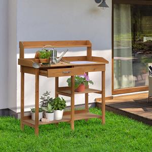 Outsunny plantentafel met kuip, multifunctionele voor bloeiende planten, duurzaam, weerbestendig vurenhout, 120 x 60 x 80 cm, naturel | Aosom.nl