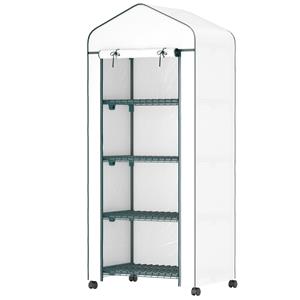 Outsunny Folie-Kas, Kweekkas, Mini-Kas, Plantenhuis, Koude Bak, 4 Planklagen, 69 x 50 x 165 cm, Wit