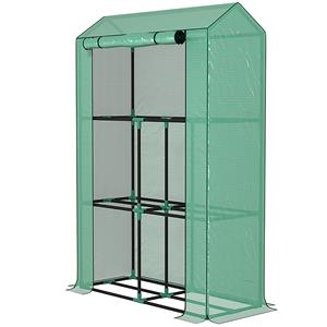 Outsunny Kas met 3-laags Schap, UV-resistente Plastic Afdekking, Oprolbare Deur, 100 x 40 x 150 cm, Groen