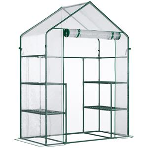 Outsunny foliekas, ideale tomatenkas met 6 planken, weerbestendig, eenvoudig te monteren, 142 x 73 x 195 cm, transparant | Aosom.nl