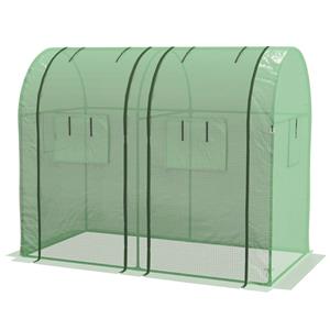 Outsunny Mini-kas, ideale kweekkas, 2 plantgebieden, oprolbare deuren voor optimale ventilatie, 185 x 94 x 150 cm, groen | Aosom.nl