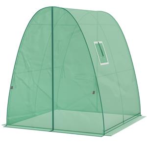 Outsunny Boogkas met Zandzakken en Kunststof Dekking, 2 Roldeuren, Netramen, Draagbaar, 1,8 x 1,8 x 2 m, Groen