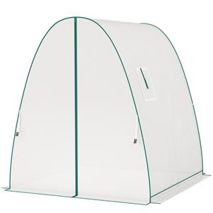 Outsunny Boogvormige Kas met Zandzakken en Plastic Hoes, 2 Roldeuren, Netvensters, Draagbaar, 1,8 x 1,8 x 2 m, Wit