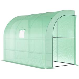 Outsunny Kas, Tuinkas met Plastic Bedekking, UV-bestendig, 3 lagen, Ritssluitingdeuren, Groen
