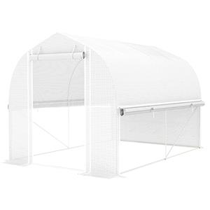 Outsunny 3 x 2 x 2 m Polytunnel-Kas met Oprolbare Zijwanden, UV-resistente Kunststoffolie en Stalen Frame, Wit